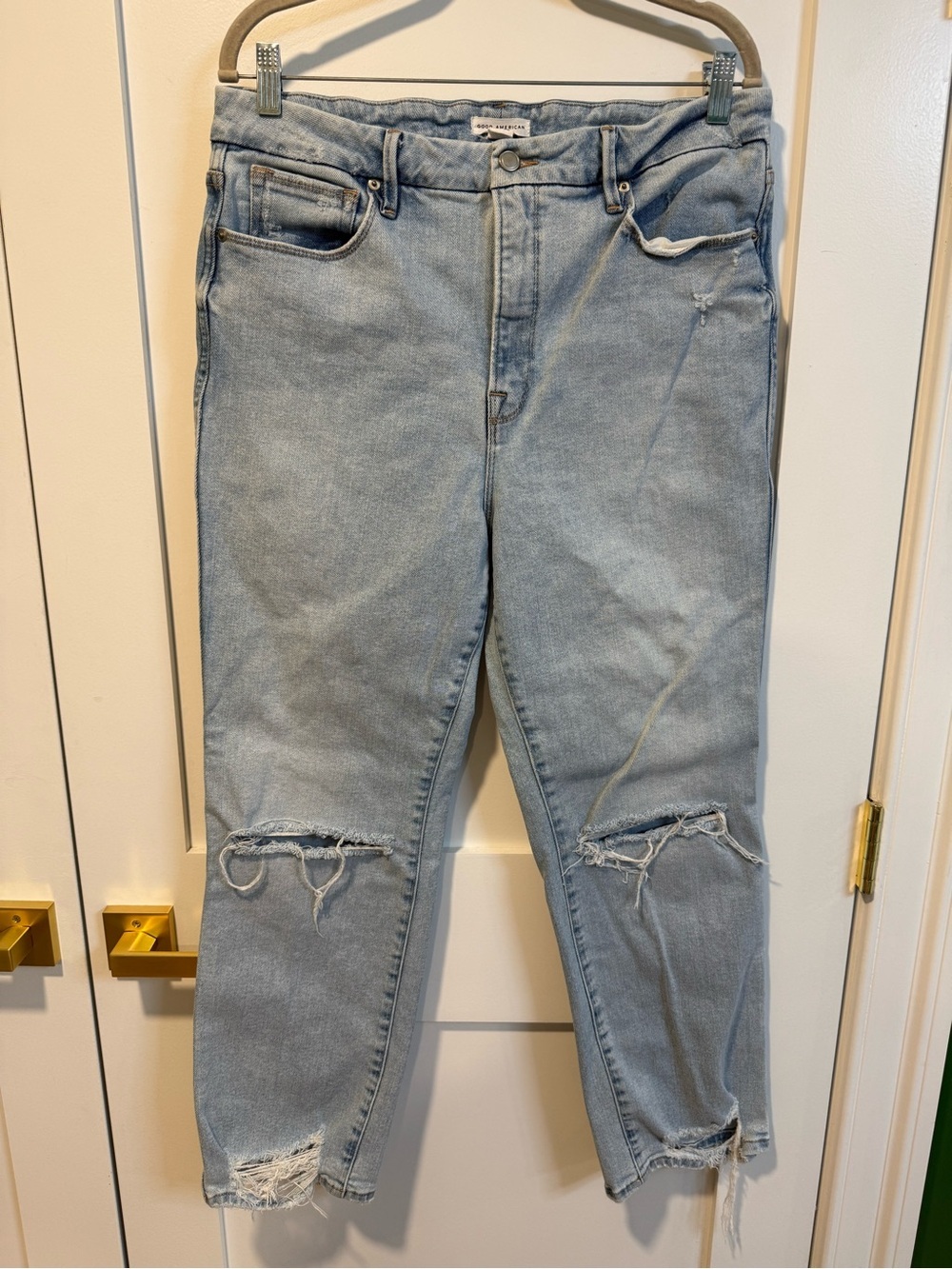 Good American Women’s Distressed Straight Leg Jeans - Size 14/32